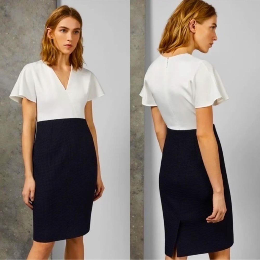 NWOT Ted Baker Reemadd Mockable Navy Blue Short Sleeve Midi Dress